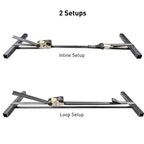 Two configurations of a crossbar system labeled 'Inline Setup' and 'Loop Setup' on a white background.