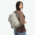 Chrome Cadet Max sling bag with seatbelt buckle closure in Sage