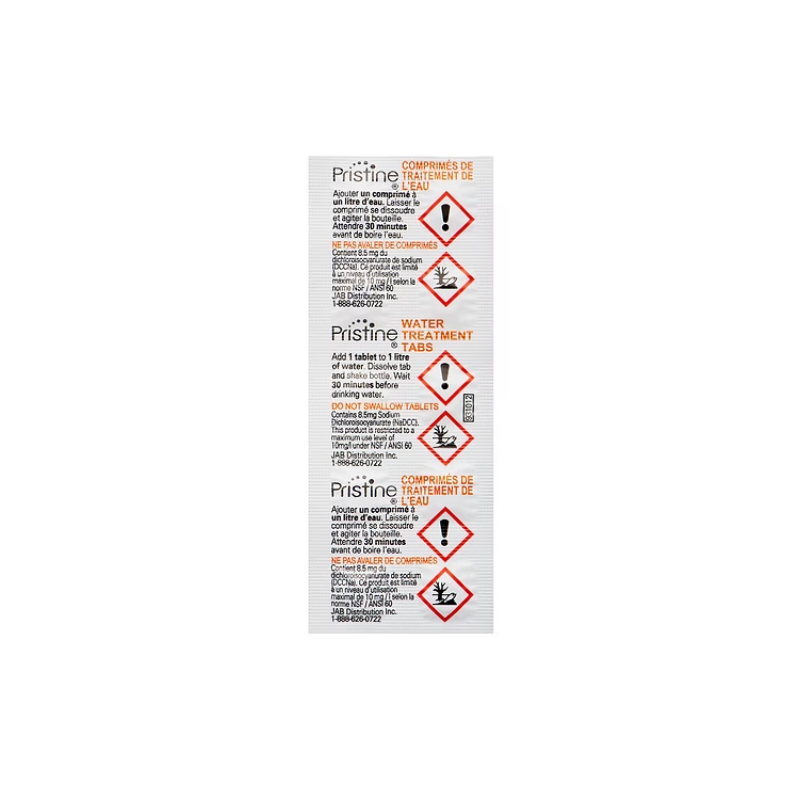 Pristine water purification tablets 8.5mg pack